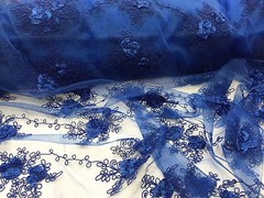 Royal Blue 3d Ribbon Flower Rosettes On A Mesh Lace.36x50inches.bridal-wedding.