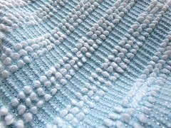 mermaid mist blue vtg chenille bedspread fabric silver lurex pearl pops 18×24″