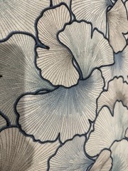 Pindler Aurelia in Denim Blue, Embroidered Ginkgo Leaves, 8103, 1.8 yards