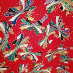 Japanese Noshi Ribbons Chiyogami Style Cotton Fabric Red 3 1/8 yards
