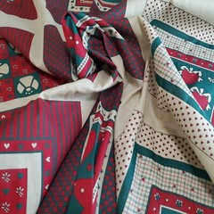 Christmas Cotton Fabric Cheater Quilt Square Blocks Pillow 43″W x 2½ Yds