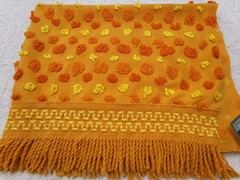 boho vtg chenille bedspread fabric, optic orange multisize cirrus dot 18″ x 24″