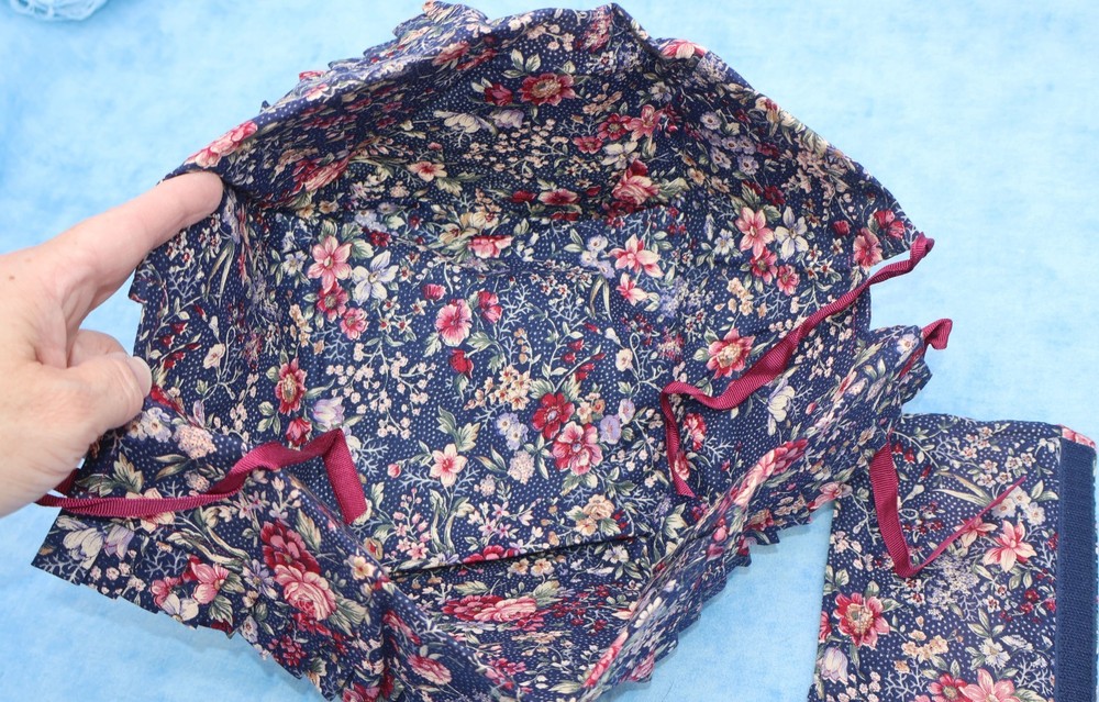 Unbranded Navy Floral Basket Liner & Handle Gripper 8 x 5 x 5.5 Replacement