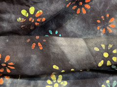 Batik Style Yellow Orange Simple Flowers on Blue TonalCotton Fabric 2.75Y