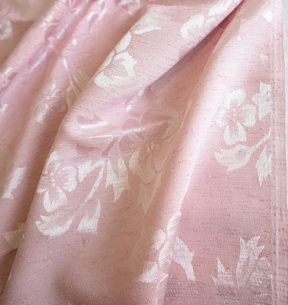Solid Light Pink Floral Brocade Satin Fabric Textured 44″ Wide x 4 Yards