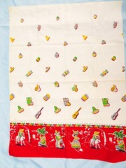 Vintage Fabric Piece 36″ x 25.5″ Cotton Multi Color Latin American Red Border