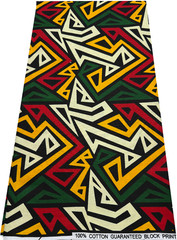 African Wax Print,100% Cotton, Sell by 6 Yards-Green Red yellow Black Cream