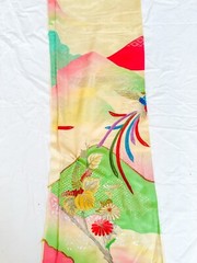 Vintage Japanese Furisode kiomono fabric silk 63” X 14” Multicolor Floral v308
