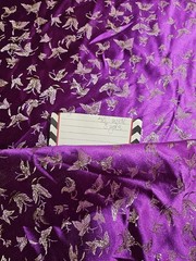 8 Yds 48″ W Silk Fabric Purple Gold Dual Side Butterly Accent Sewing Craft Decor