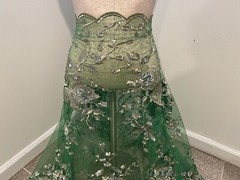 Green Gold Silver Embroidery Rhinestone Beads Lace Fabric 50” Width 1 Yard