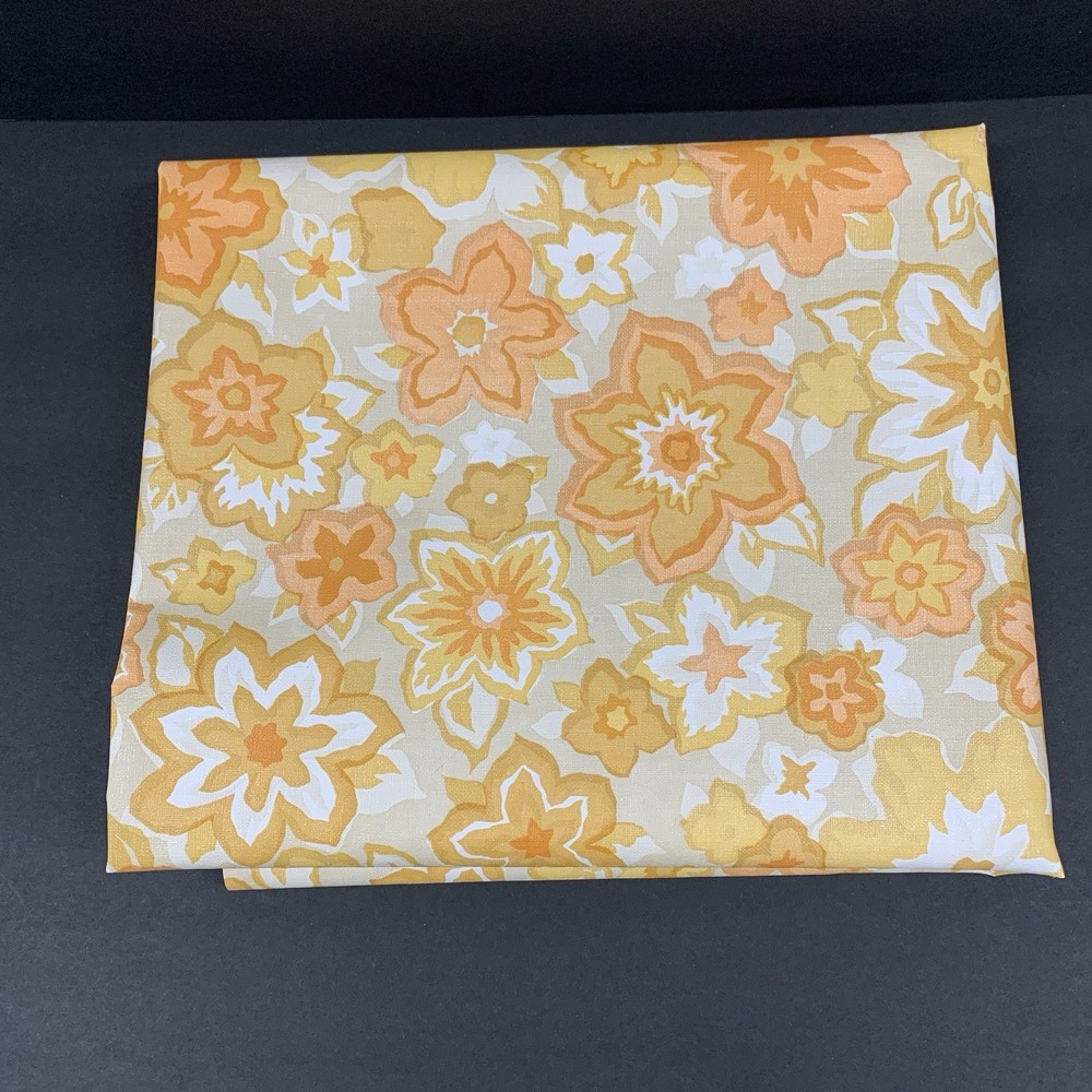 Vinyl Sheet Vintage 54”x45” Material Raw Edges Floral Yellow Orange Table Cover