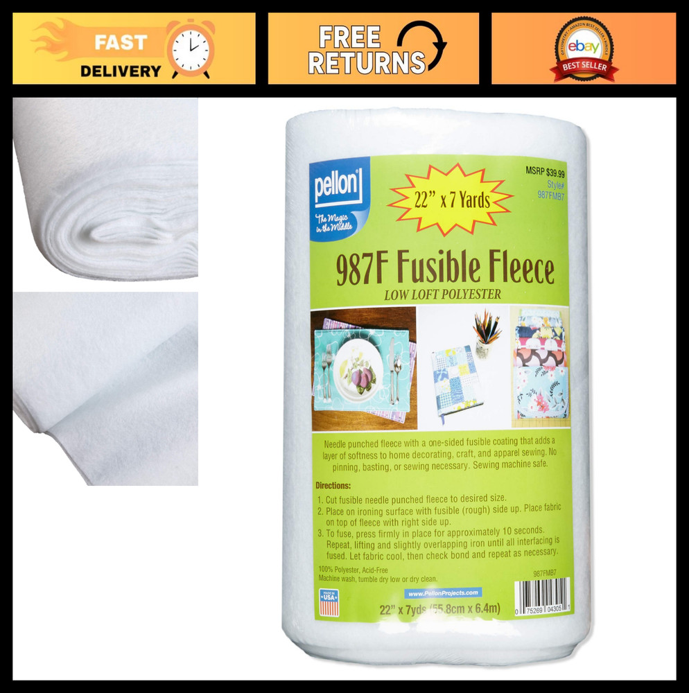 Fusible Fleece Fabric 22″ x 7 Yards – Iron-On Crafting Material for Sewing Proje