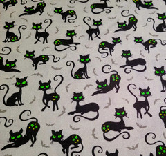 Halloween Black Cat Fabric 71″ x 43″-Trick or Treat-Michael Miller Cats on Gray