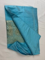 Turquoise Blue with Gold Vtg. Thai Silk Saree