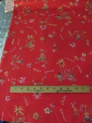 3 yards x44″ Hawaiian Textile Fabric Red Aloha Hawaii Design Hula Dancer flowers