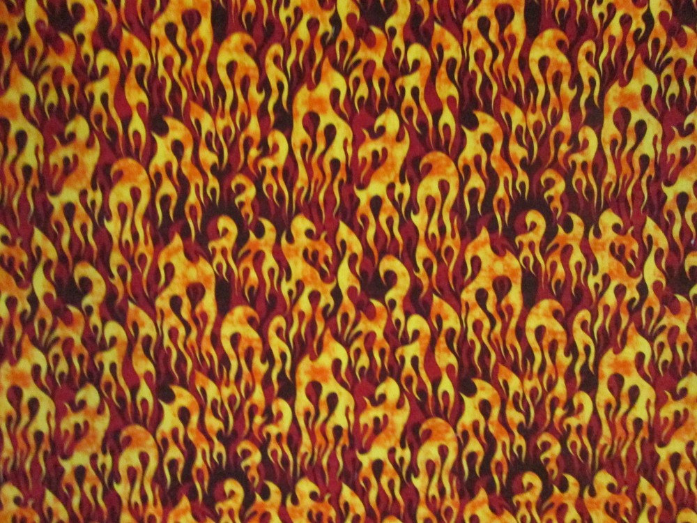 FIRE FLAMES ORANGE BLACK FIVE ALARM COTTON FABRIC FQ