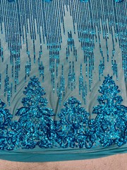 Angelica DARK TURQUOISE Curlicues and Leaves Sequins on Mesh Lace Fabric by the