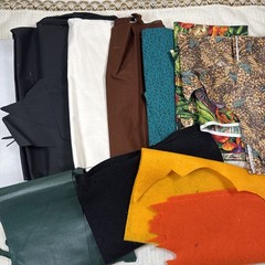 Fabric Scrap Lot Fall Harvest Garden Felt Textured Material Black Brown Cream