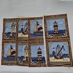 8 Vintage VIP Cranston Fabric Panels Sailboat Lighthouse Anchor 11″x12″ Ea