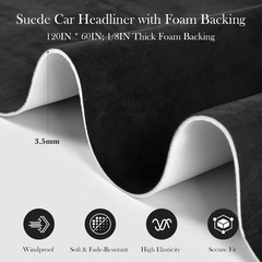 Black Suede Headliner Fabric, 120″ L×60″ W Car Headliner Material, Tela Para Tap