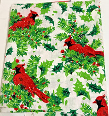 Vintage Christmas Fabric Spring Mills Red Cardinal Green Holly Berry 2 1/2 Yards