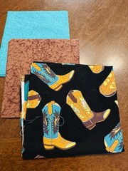 FQs cotton quilt Fabric X 3 Turquoise Blue Beige Brown Western Cowboy Boots SW
