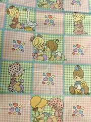 VTG `06 Precious Moments by Spectrix Gingham Pastel Cheater Quilt Babies BTFQ