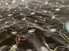 FAUX SILK FLOWERS EMBROIDERED~DRAPERY UPHOLSTERY Sold By The Yd- Chocolate Brown