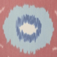 Schumacher Warp Print Fabric- Samarkand Ikat / Chambray & Coral 4.30 yds 176065