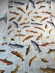Fabric OOP Fish on Newspaper Exclusively JoAnn Cabin Fishing Cotton 36 L x 44″ W