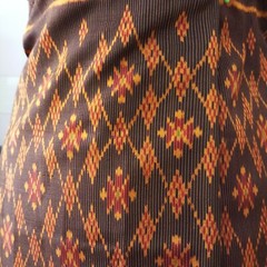 Antique Silk100%Thai Pattern Hand Woven Fabric Brown Orange Cloth/Skirt Crafting