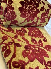 4-1/4Y Cantoni Sculpted Velvet Upholstery 58″ Fabric – Deep Ruby on Golden Tan