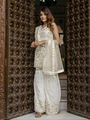 Trendmalls Womens Georgette Embroidery Work Kurta Sharara Set Dupatta Kurta Set