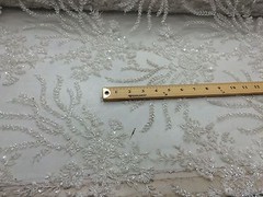 Ivory Hand Beaded Mesh Embroider Flowers.36x50inches. Wedding-Bridal Fabric Lace