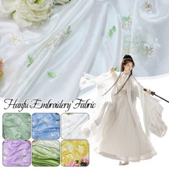 Flower Pear Blossoms Embroidery Chiffon Fabric Chinese Hanfu Sewing Costumes