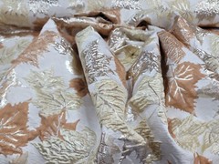 FABRIC SOLD BY THE YARD JACQUARD BROCADE GOLD MUSTARD MAPPLE LEAVES METALLIC