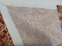 Lauren Ralph Lauren Deep Red & Cream-Tan Heavy Cotton Fabric Damask Print 5 Pcs