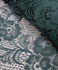 Dark Forest Green Floral Lace Fabric Yardage Rose Motif Mesh 4 YDS x 44″ Overlay