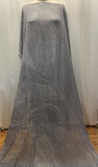 100% Silk Chiffon w/ Lurex Gold Stripes & Wave Gray Fabric By the Yard 44″ Wide