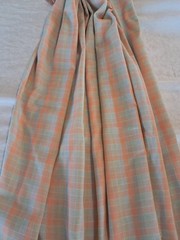 VTG Pastel Crepe Checked Plaid Fabric 44″ X 1-3/4 yds Peach, Mint, Aqua.