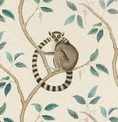 SANDERSON CURTAIN FABRIC DESIGN Ringtailed Lemur 2 METRES GREY LINEN BLEND