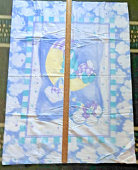 VTG ‘90’s Sleeping Moon & Bunnies Pastel Crib Quilt Wall Hanging Panel 44″x33″