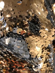 Reversible 3mm Gold & Silver Sequins Fabric | (2 Way Stretch/Per Yard)