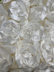 Maci IVORY 3D Floral Polyester Satin Rosette on Mesh Fabric by the Yard – 10057