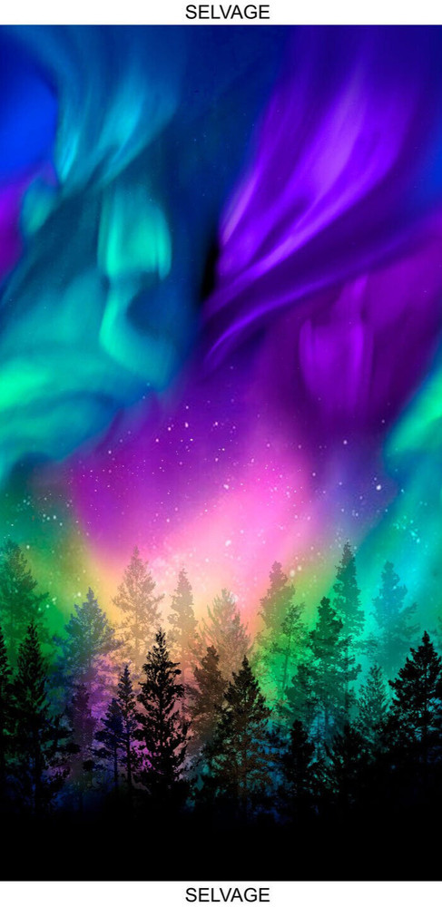 Trees Aurora Borealis Fabric 21″X44″ Trim PANEL Cotton Timeless Treasures C8456