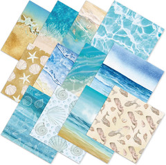 12 Pcs Summer Beach Cotton Fabric Bundles Fat Quarters Blue White Ocean Wave Sea