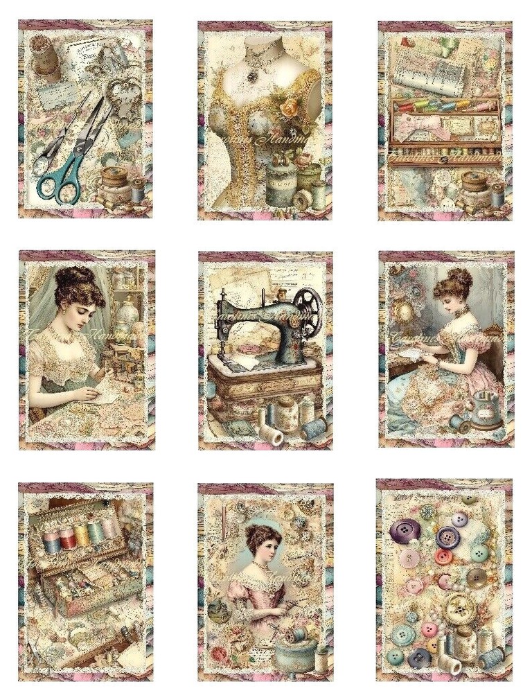 Vintage Victorian Sewing A Designer MULTI-SIZE SET Cotton Fabric Quilt Blocks