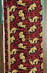 CHINESE DRAGON GOLDEN DRAGON FLAMES BLACK COTTON FABRIC FQ