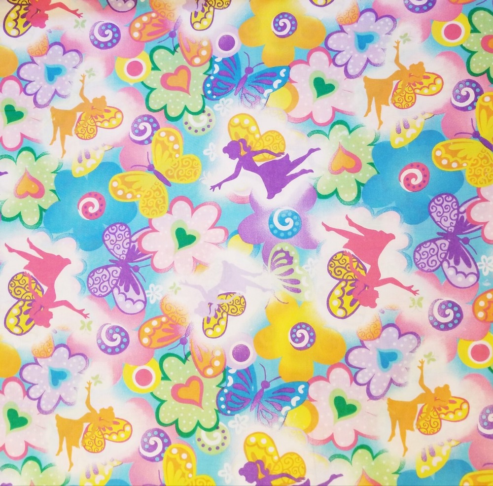 BTY Pixie Garden Fairys Butterflies Hearts Flowers New Cotton Fabric