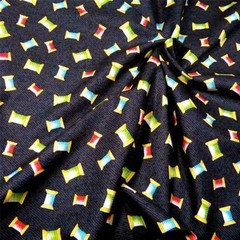 Quilters: Spools of Thread Tossed on Charcoal, Cotton Fabric by Henry Glass